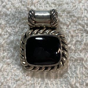 Best Signed Silvertone Black Onyx Pendant Charm. (393)